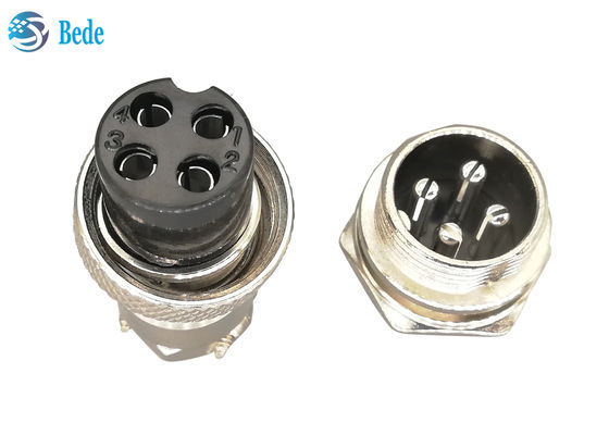 RoHS এভিয়েশন স্ট্রেইট Gx16 4 পিন সংযোগকারী পুরুষ এবং মহিলা রূপালী ধাতুপট্টাবৃত প্লাগ