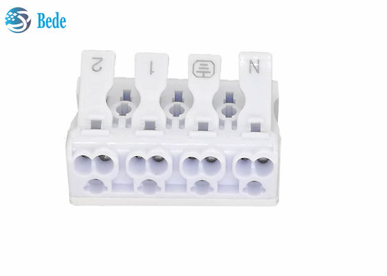 PA66 4 মেরু ধাক্কা - ইন ওয়্যার সংযোগকারী দ্রুত টার্মিনাল ব্লক লিভার বাদাম 450V 16A