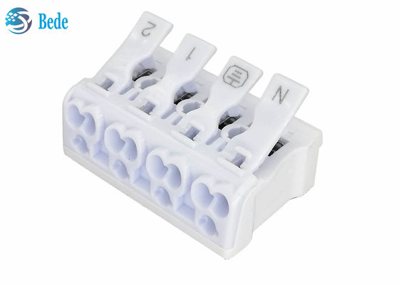 PA66 4 মেরু ধাক্কা - ইন ওয়্যার সংযোগকারী দ্রুত টার্মিনাল ব্লক লিভার বাদাম 450V 16A