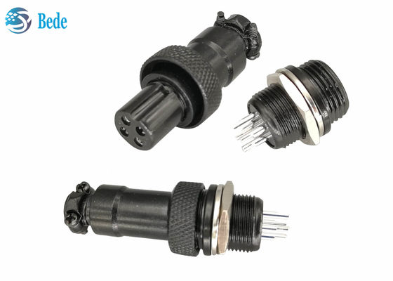 GX 12 এভিয়েশন সংযোগকারী কালো রঙ 5 6 7 পিন M12 প্যানেল মাউন্টিং সংযোগকারী