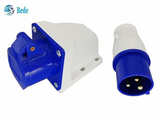 ২২০-২৫০V ১৬A শিল্প সংযোগকারী পুরুষ এবং মহিলা একক ফেজ ২P+E নীল রঙের ওয়াল মাউন্টেড প্রকার