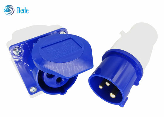 ২২০-২৫০V ১৬A শিল্প সংযোগকারী পুরুষ এবং মহিলা একক ফেজ ২P+E নীল রঙের ওয়াল মাউন্টেড প্রকার