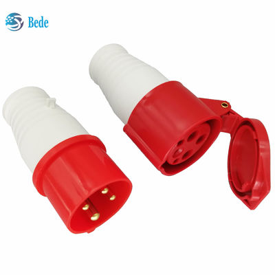 এসি ৩৮০-৪১৫V ১৬এ শিল্প বিদ্যুতের সংযোগকারী IP44 জলরোধী ৪ পিন ৩ ফেজ ৩P+E লাল